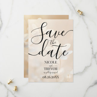 Custom Sepia White Flowers Wedding Save The Date