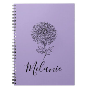 Custom September Aster Birth Flower Gift for Birth Notebook