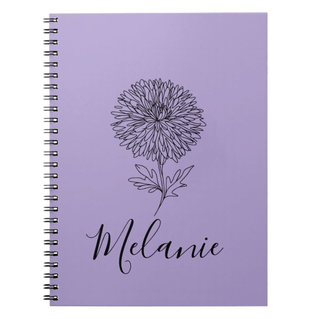 Custom September Aster Birth Flower Gift for Birth Notebook (Front)
