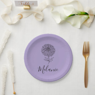 Custom September Aster Birth Flower Gift for Birth Paper Plate
