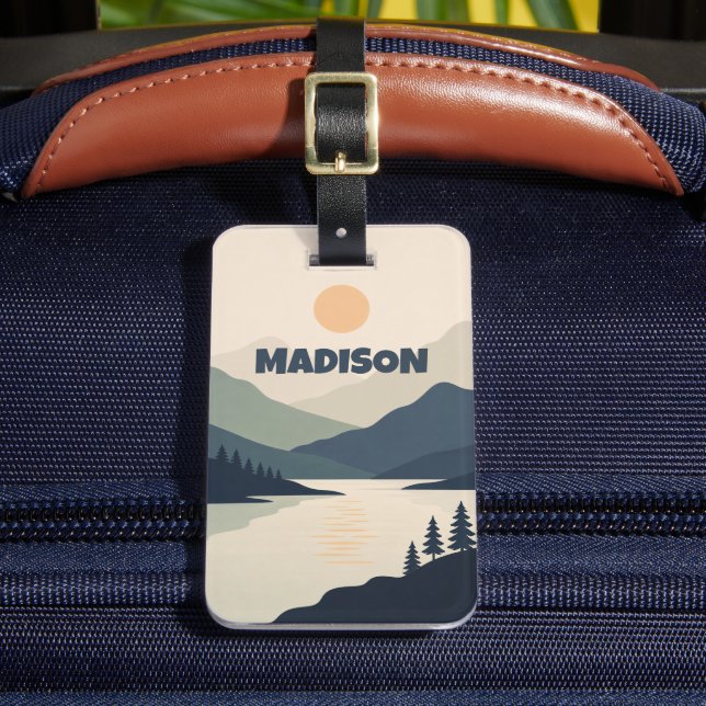 Custom Serene Mountain Landscape Water Reflection Luggage Tag (Front Insitu 2)