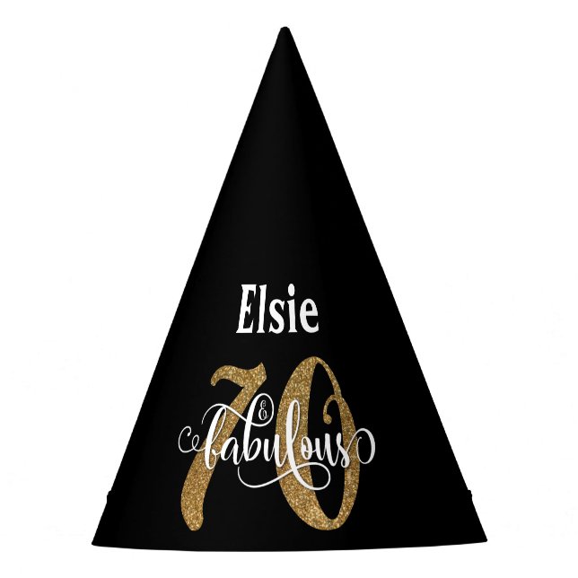 Custom Serif 1 Name Gold Glitter 70 & Fabulous Party Hat (Front)