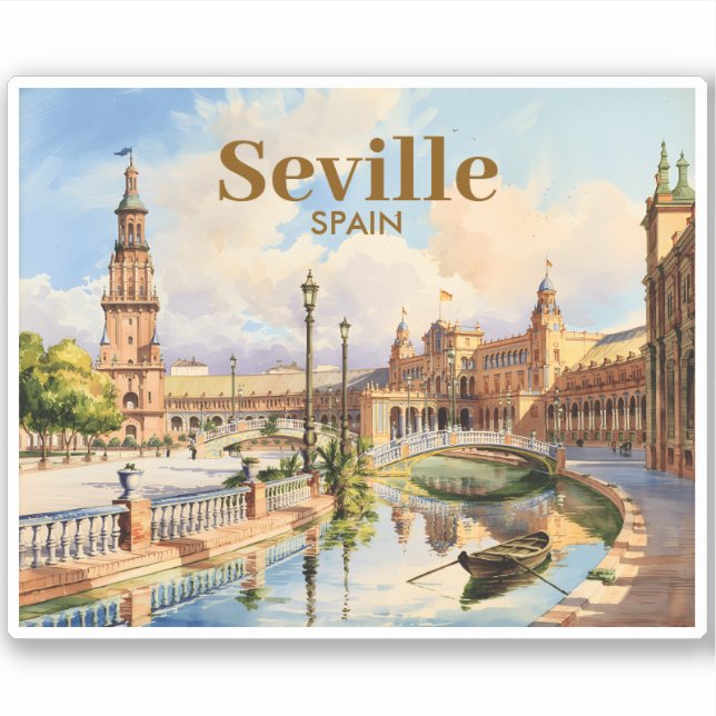 Custom Seville Spain Plaza de Espana Watercolor (Front)