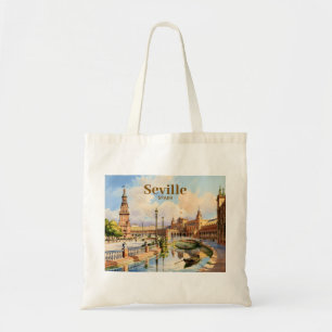 Custom Seville Spain Plaza de Espana Watercolor Tote Bag