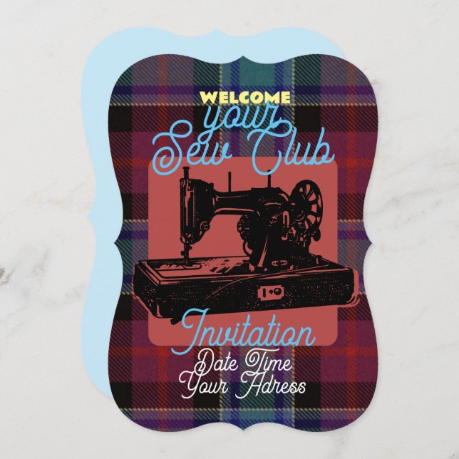 Custom Sew Club vintage sewing machine Invitation (Front/Back)