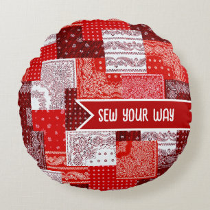 Custom Sewing Patchwork Bandanna Quilt Pattern Round Cushion
