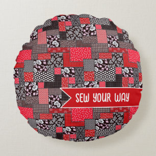 Custom Sewing Patchwork Sew Your Way Design Round Cushion