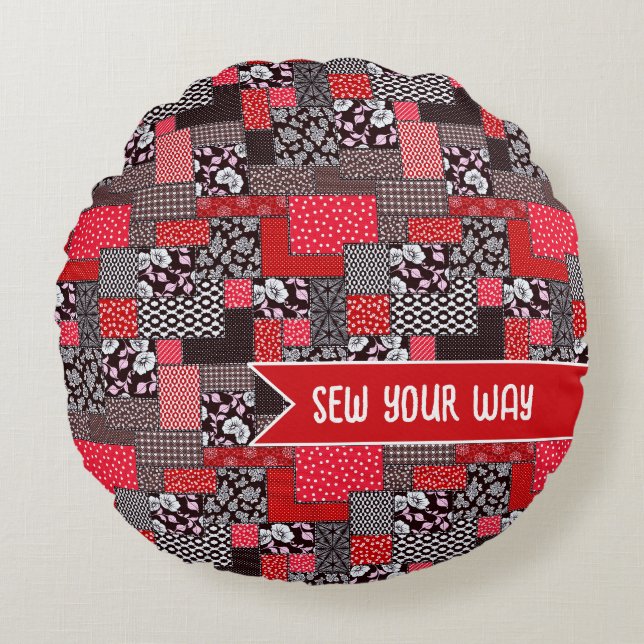 Custom Sewing Patchwork Sew Your Way Design Round Cushion (Front)