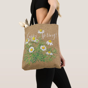 Custom Shabby Chic Vintage Camomile Flowers Design Tote Bag