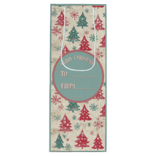 Custom Shabby Chic Vintage Christmas Tree Wine Gift Bag