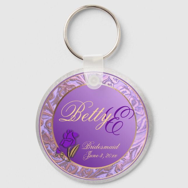 Custom Shades of Lavender Bridesmaid Keepsake Key Ring (Front)