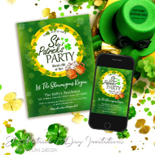 Custom Shamrocks Beer St. Patrick's Day Party Invitation