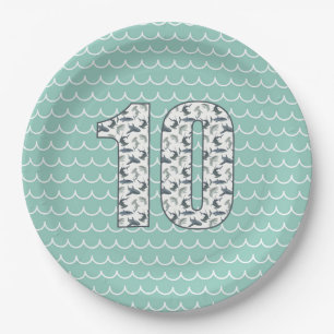 Custom Shark Birthday Plate 10th Birthday Sea
