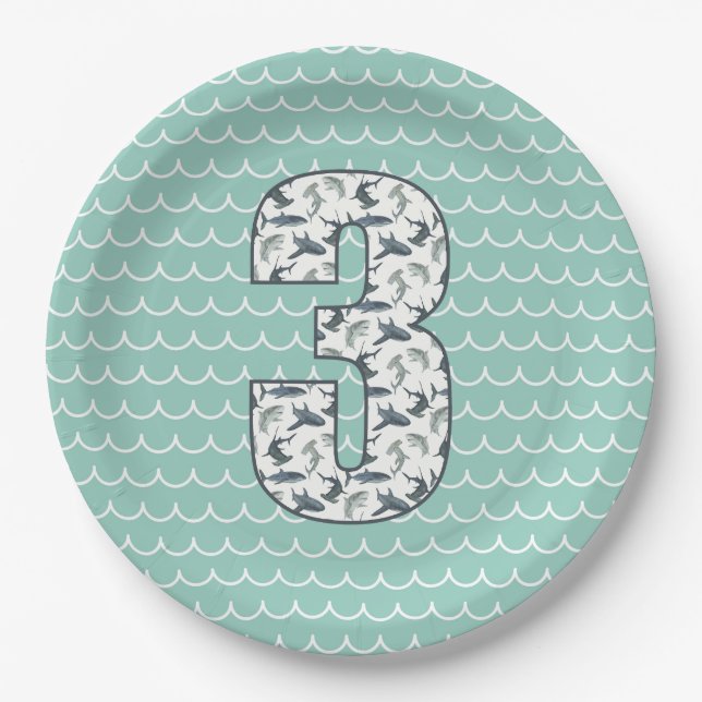 Custom Shark Birthday Plate | 3rd Birthday | Ocean (Front)