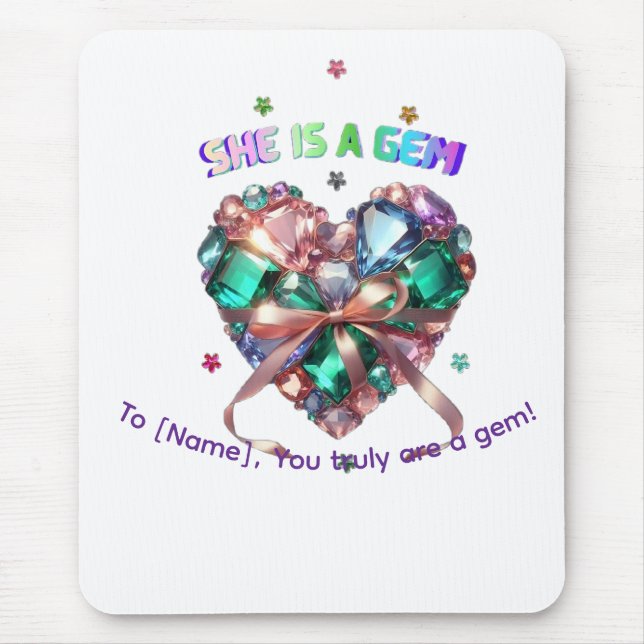 Custom She Is A Gem Heart Gemstone Gift Mouse Mat (Front)