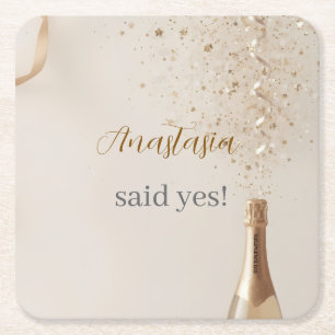 Custom She Said Yes Bridal Shower Paper Coaster