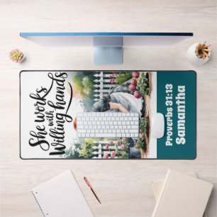 Custom She Works with Willing Hands Christian Desk Mat