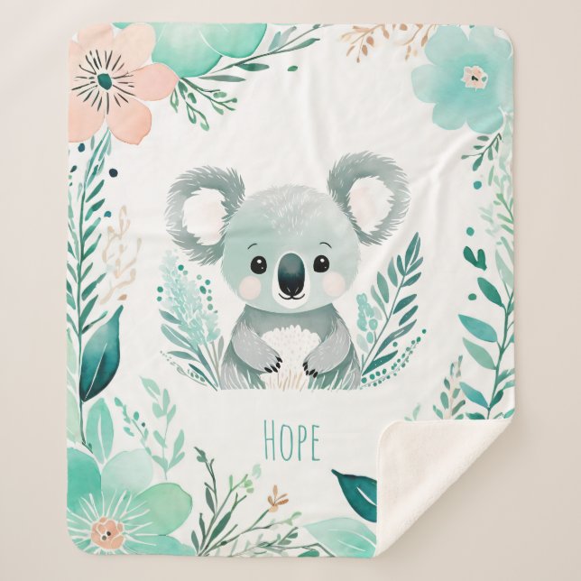 Custom Sherpa Baby Blanket - Boho Koala Design (Front)