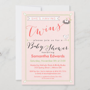 Custom She's Having Twins Baby Shower Invitation