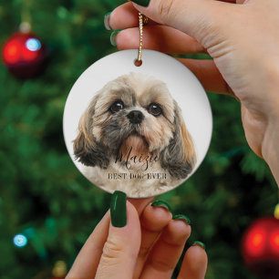 Custom Shih Tzu Dog Personalised Pet Photo Ceramic Tree Decoration