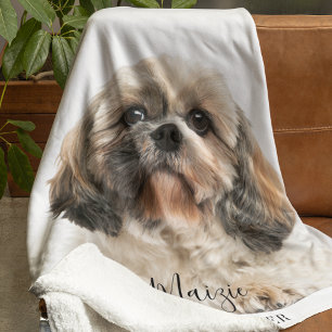 Custom Shih Tzu Dog Personalised Pet Photo Fleece Blanket