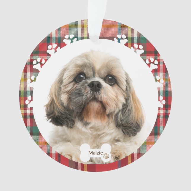Custom Shih Tzu Dog Pet Photo Christmas Holiday Ornament (Front)