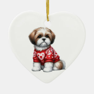 Custom Shih Tzu Dog Valentine Ceramic Tree Decoration