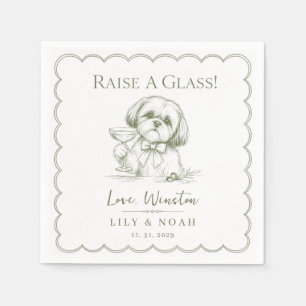 Custom Shih Tzu Wedding Sketch Minimalist cocktail Napkin