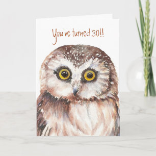 Custom Shocked Funny-Little Owl, 30th Birthday Card