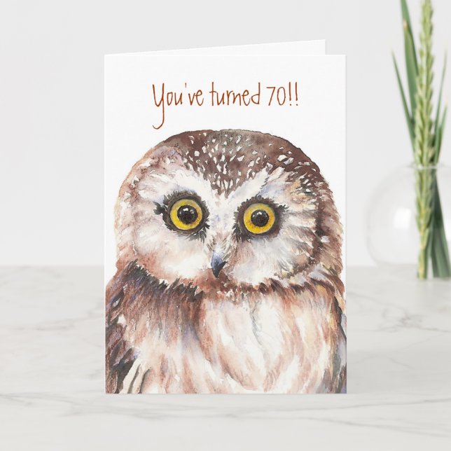 Custom Shocked Funny-Little Owl, 70th Birthday Card (Front)