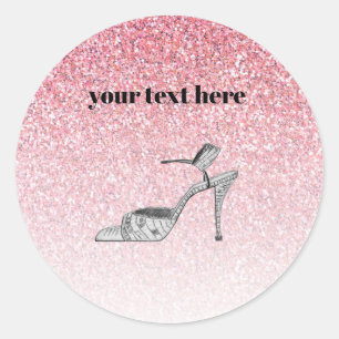Custom Shoe Illustration Fashion Pink Glitter Classic Round Sticker