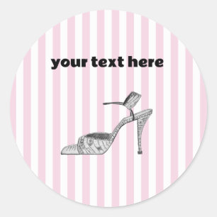 Custom Shoe Illustration Fashion Pink Stripe Classic Round Sticker