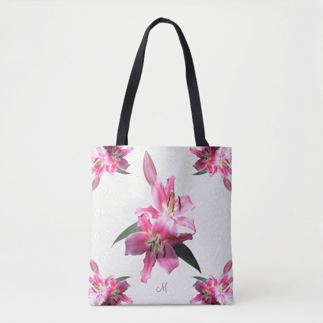 Custom Shoulder Tote Pink Lilies Flowers Bag (Front)