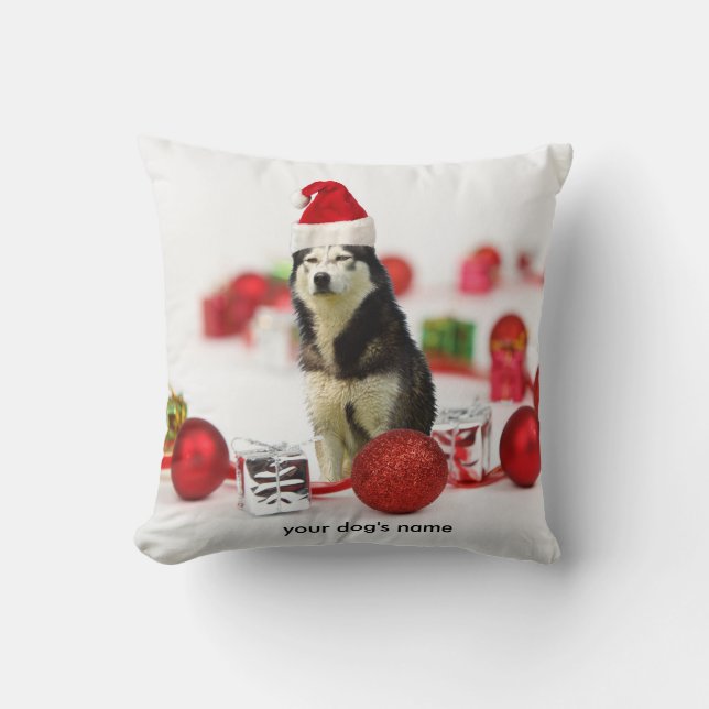 Custom Siberian Husky Christmas Ornament pillow (Front)