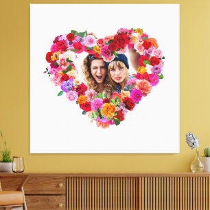Custom Siblings Photo Mother's Day Roses Heart Canvas Print