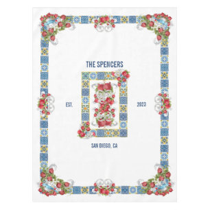 Custom Sicilian Majolica Tiles Fancy Pomegranate Tablecloth