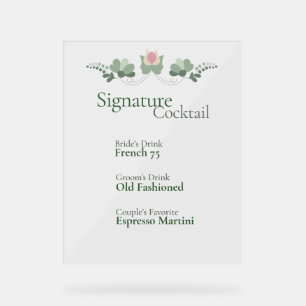 Custom Signature Cocktail Wedding Bar Acrylic Sign