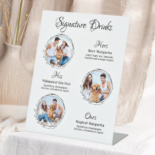 Custom Signature Drinks 3 Photo Dog Pet Wedding Pedestal Sign