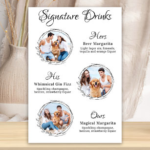 Custom Signature Drinks 3 Photo Dog Pet Wedding Poster