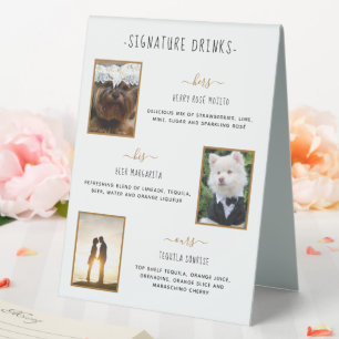 Custom Signature Drinks Gold Pet Wedding Photos