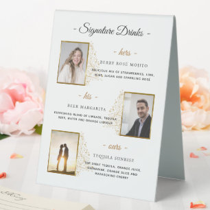 Custom Signature Drinks Gold Winter Wedding Photo