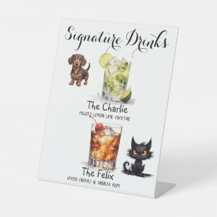Custom Signature Drinks Pets Wedding Bar Pedestal Sign