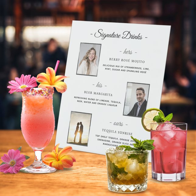 Custom Signature Drinks Silver Wedding Photos Pedestal Sign (Custom Signature Drinks Silver Wedding Photos Pedestal Sign)