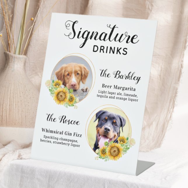 Custom Signature Drinks Sunflowers Pet Wedding Pedestal Sign (Creator Uploaded)