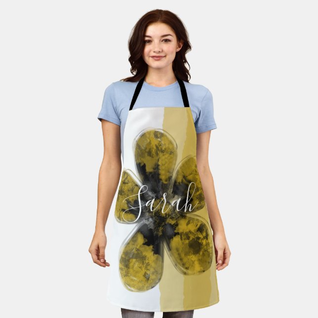 Custom Signature name Golden Autumnal Floral Apron (Worn)