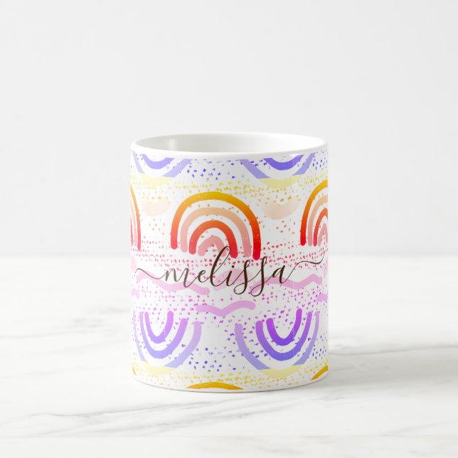 Custom Signature Ombre Rainbow Pattern Coffee Mug (Center)