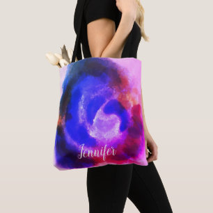 Custom Signature Pink Purple Watercolor Floral Tote Bag