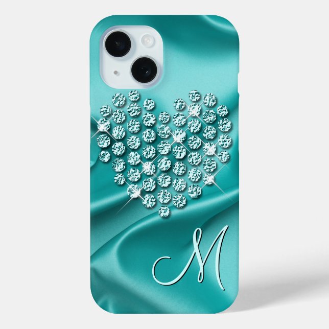 Custom Silk Waves Pattern Faux Diamonds Art Heart Case-Mate iPhone Case (Back)