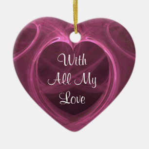 Custom Silky Pink Heart Keepsake Ceramic Tree Decoration