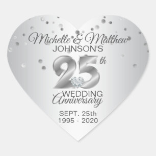 Custom Silver 25th Wedding Anniversary Diamond Heart Sticker